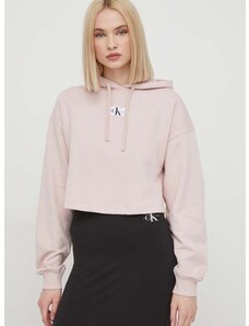 Bavlněná mikina Calvin Klein Jeans dámská, růžová barva, s kapucí, s aplikací, J20J223354