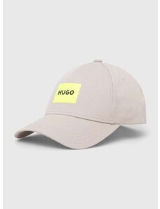 Bavlněná baseballová čepice HUGO šedá barva, s potiskem, 50513365