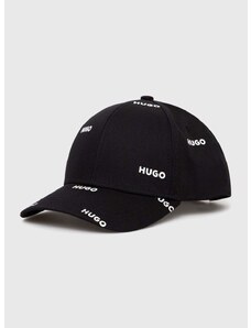 Bavlněná baseballová čepice HUGO černá barva, s potiskem