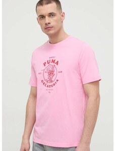 Bavlněné tričko Puma fialová barva, s potiskem, 625416