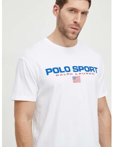Bavlněné tričko Polo Ralph Lauren bílá barva, s potiskem