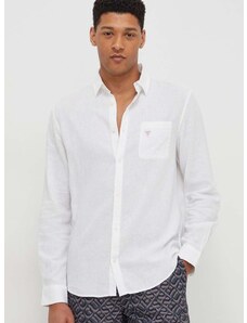 Lněná košile Guess bílá barva, relaxed, s klasickým límcem, F4GH00 WG3L0