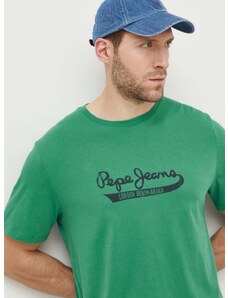 Bavlněné tričko Pepe Jeans zelená barva, s potiskem