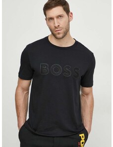 Bavlněné tričko Boss Green černá barva, s potiskem