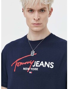 Bavlněné tričko Tommy Jeans tmavomodrá barva, s potiskem