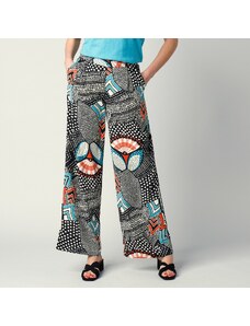 Blancheporte Široké kalhoty s grafickým vzorem černá/korálová 36