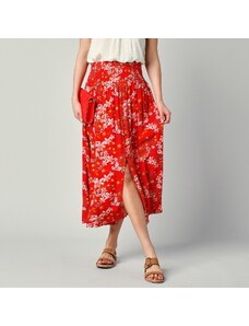 Blancheporte Dlouhá sukně se žabičkovaným pasem a potiskem červená/růžová pudrová 34/36