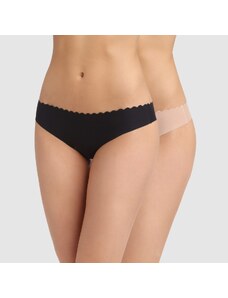 Blancheporte Sada 2 kalhotek tanga Body Touch černá+béžová 40/42