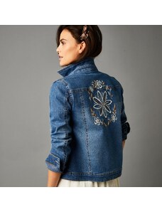 Blancheporte Džínová bunda s květinovou výšivkou sepraná modrá 36