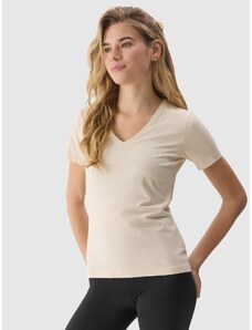 4F Dámské hladké tričko s organickou bavlnou - krémové
