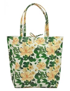 Patrizia Piu Barebag Kožená dámská velká kabelka s motivem květů zelená