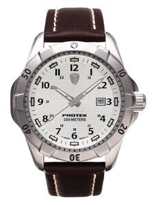 Protek Watches Stříbrné pánské hodinky ProTek s koženým páskem Dive Series 2005 42MM