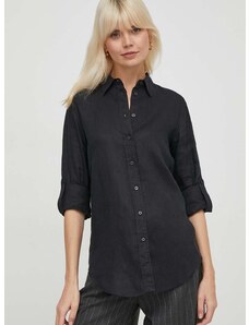 Lněná košile Lauren Ralph Lauren černá barva, regular, s klasickým límcem, 200782777