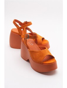 LuviShoes Abbon Orange Suede Genuine Leather Women's Wedge Heel Sandals