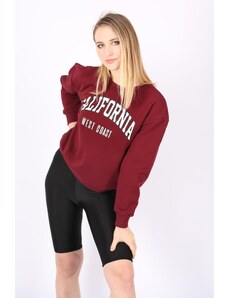 Madmext Mad Girls Burgundy Crew Neck Women's Sweatshirt Mg789