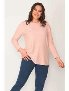 Şans Women's Plus Size Pink Do-it-Yourself Striped Crew Neck Tunic