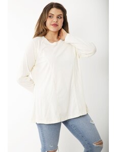 Şans Women's Large Size Bone Cotton Fabric Cup Detailed Long Sleeve Blouse