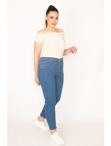 Şans Women's Large Size Blue 5 Pocket Lycra Skinny Jean Trousers
