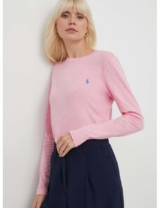 Bavlněné tričko s dlouhým rukávem Polo Ralph Lauren růžová barva