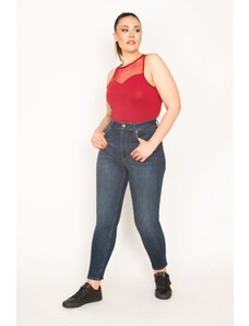 Şans Women's Large Size Navy Blue 5 Pocket Lycra Super Skinny Jean Trousers