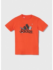 Dětské bavlněné tričko adidas oranžová barva, s potiskem