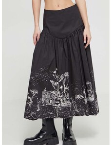 Bavlněná sukně Desigual černá barva, midi, áčková