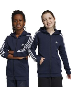 Dětská mikina adidas U 3S FL FZ tmavomodrá barva, s kapucí, hladká