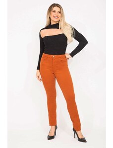 Şans Women's Plus Size Orange Lycra 5-Pocket Jeans Trousers
