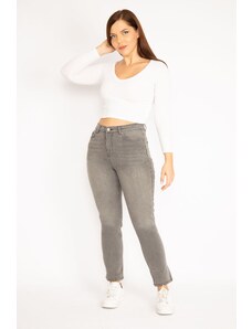 Şans Women's Plus Size Gray 5 Pockets Denim Skinny Trousers