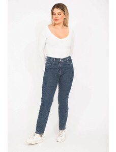 Şans Women's Plus Size Navy Blue 5 Pocket Jeans Trousers