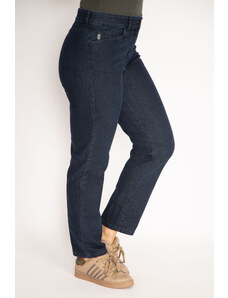 Şans Women's Large Size Navy Blue Front Pocket Jeans Trousers