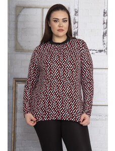 Şans Women's Plus Size Point Pattern Blouse with Rib Detail on the Collar and Arms.