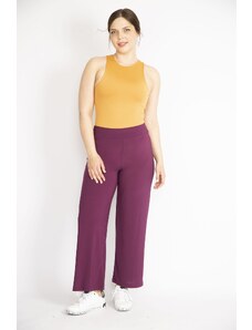 Şans Women's Damson Large Size Lycra Buzy Fabric Elastic Waist Trousers