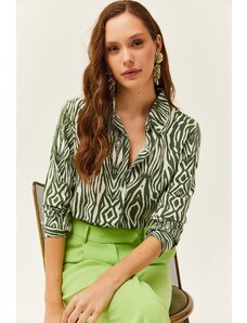 Olalook Women's Emerald Green Zebra Patterned Viscose Shirt