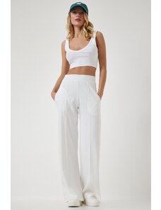 Happiness İstanbul Women's White High Waist Scuba Palazzo Pants