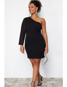 Trendyol Curve Black Single Sleeve Mini Knitted Dress