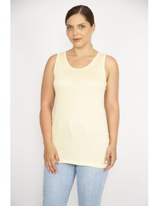 Şans Women's Yellow Plus Size Crew Neck Sleeveless Blouse