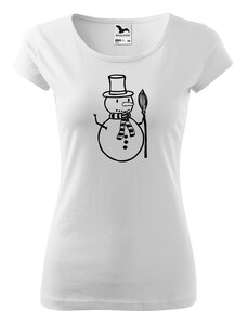 Roni Syvin + Adler/Malfini Ručně malované dámské bavlněné tričko - Sněhulák - S koštětem