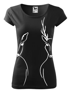 Roni Syvin + Adler/Malfini Ručně malované dámské bavlněné tričko - Srnka & Jelen - Na bocích