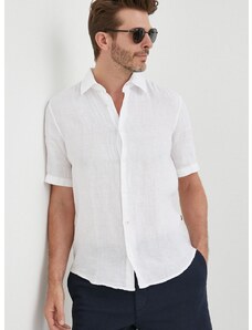 Plátěná košile BOSS ORANGE bílá barva, regular, s klasickým límcem, 50489345