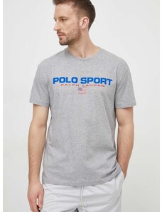 Bavlněné tričko Polo Ralph Lauren šedá barva, s potiskem, 710750444
