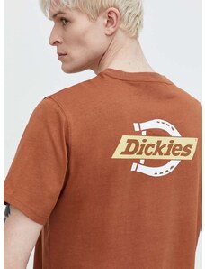 Bavlněné tričko Dickies SS RUSTON TEE hnědá barva, s potiskem, DK0A4XDC