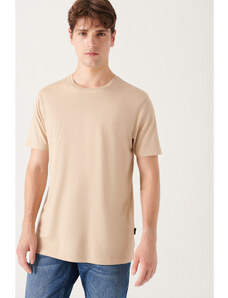 Avva Men's Beige Ultrasoft Crew Neck Cotton Slim Fit Slim-Fit T-shirt