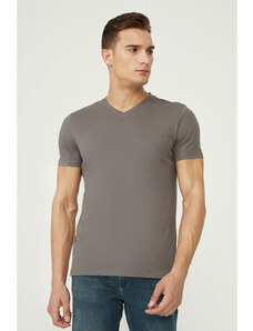 Avva Men's Anthracite 100% Cotton V Neck Regular Fit T-shirt