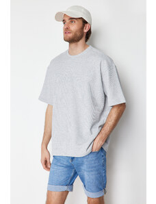 Trendyol Basic Gray Oversize/Wide Cut Short Sleeve Textured Tok Fabric T-Shirt