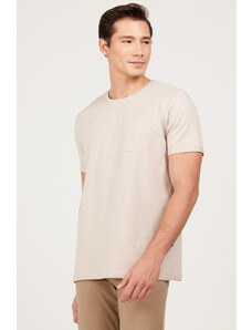 AC&Co / Altınyıldız Classics Men's Beige Slim Fit Narrow Cut 100% Cotton Crew Neck T-Shirt with Pockets
