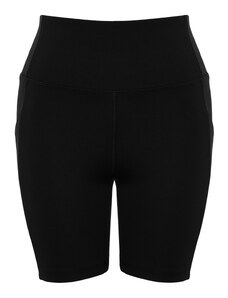 Trendyol Black Ribbed Compression Waist Tulle Detail Knitted Sports Shorts Leggings