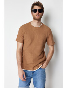 Trendyol Brown Regular/Normal Fit 100% Cotton Textured Basic T-Shirt