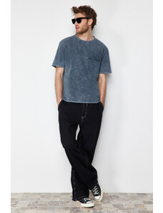 Trendyol Anthracite Relaxed/Comfortable Fit Wear/Faded Effect 100% Cotton T-Shirt with Pockets