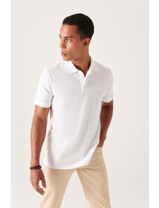 Avva Men's White 100% Egyptian Cotton Regular Fit 3 Button Polo Neck T-shirt